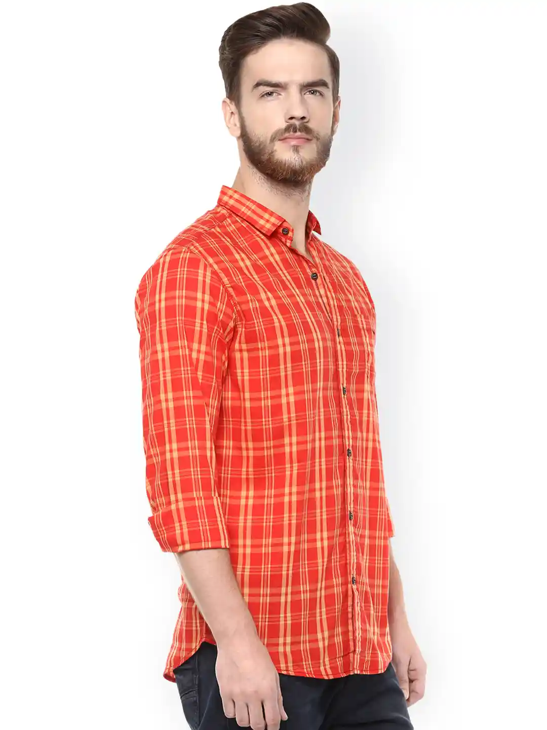 Buy Mufti Men Red Orange Slim Fit Checked Casual Shirt Shirts