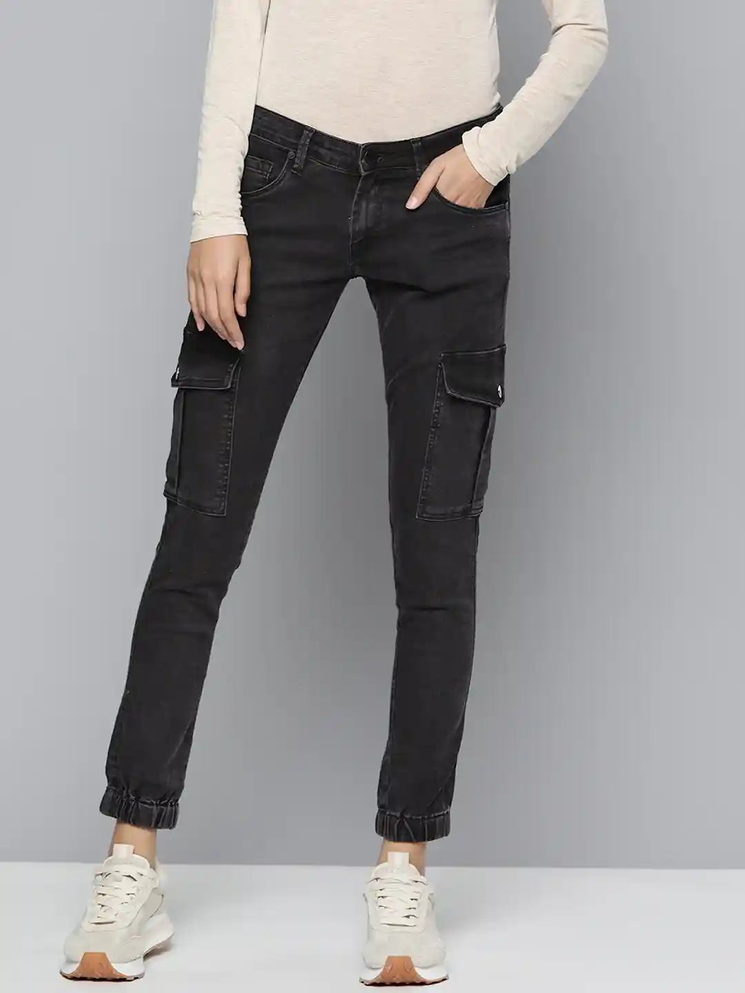 Buy HERE&NOW Women Slim Fit Stretchable Cargo Jeans with Cuffed