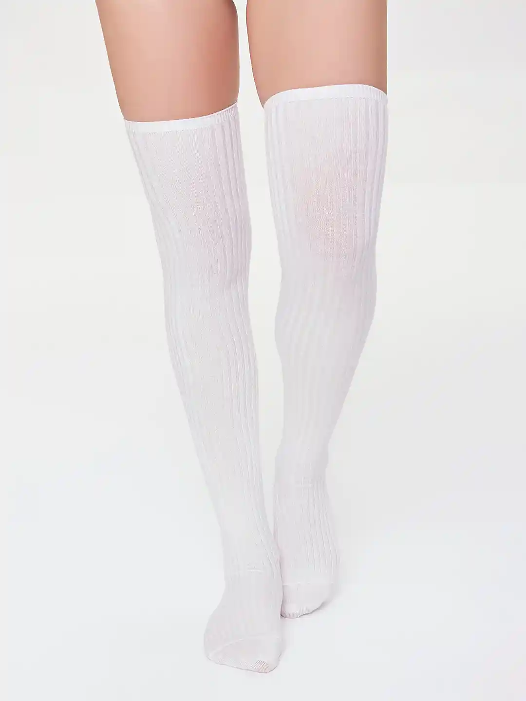 Buy FOREVER 21 Women White Solid Above Knee- Length Cotton Socks