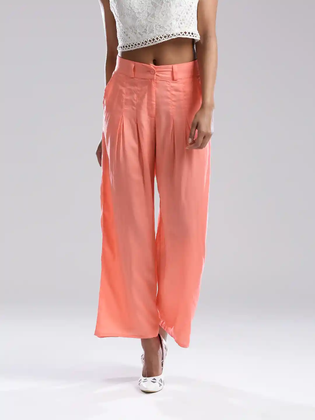 Buy W Women Coral Pink Solid Palazzos Palazzos for Women 1726447