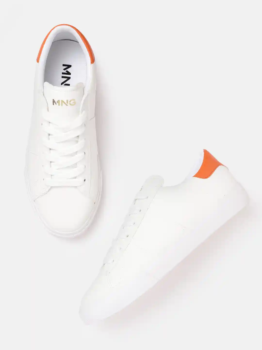 Buy MANGO Women White Orange Solid Sneakers Casual Shoes for