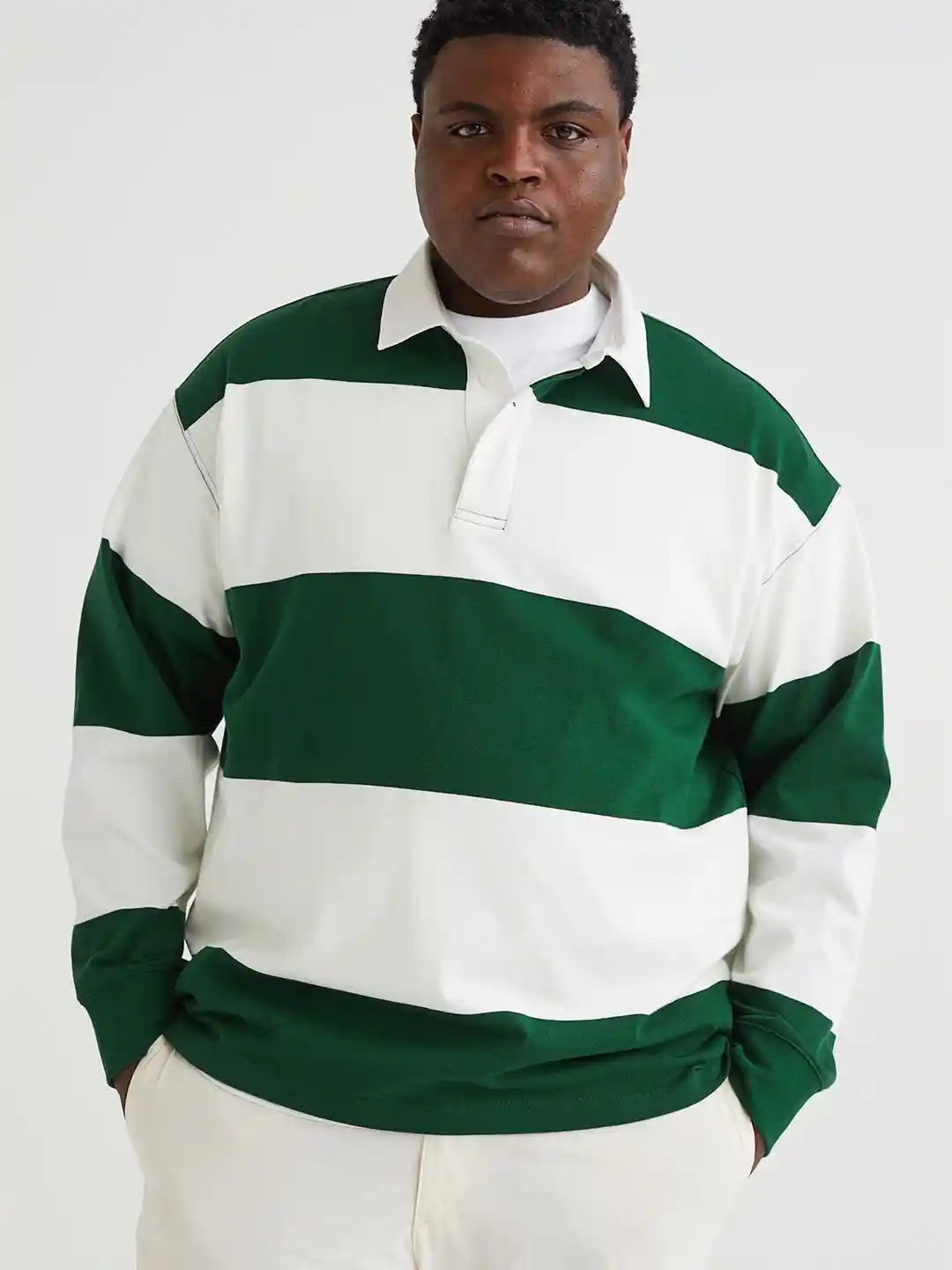 Buy H&M Men Green White Colourblocked Pure Cotton Oversized Fit