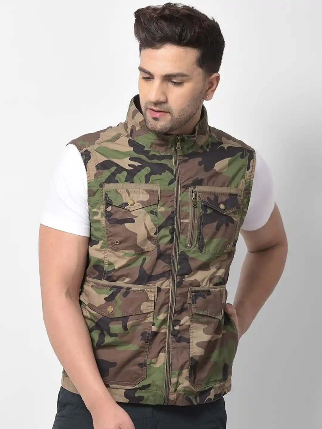 Buy Woodland Men Olive Green Brown Camouflage Printed Pure