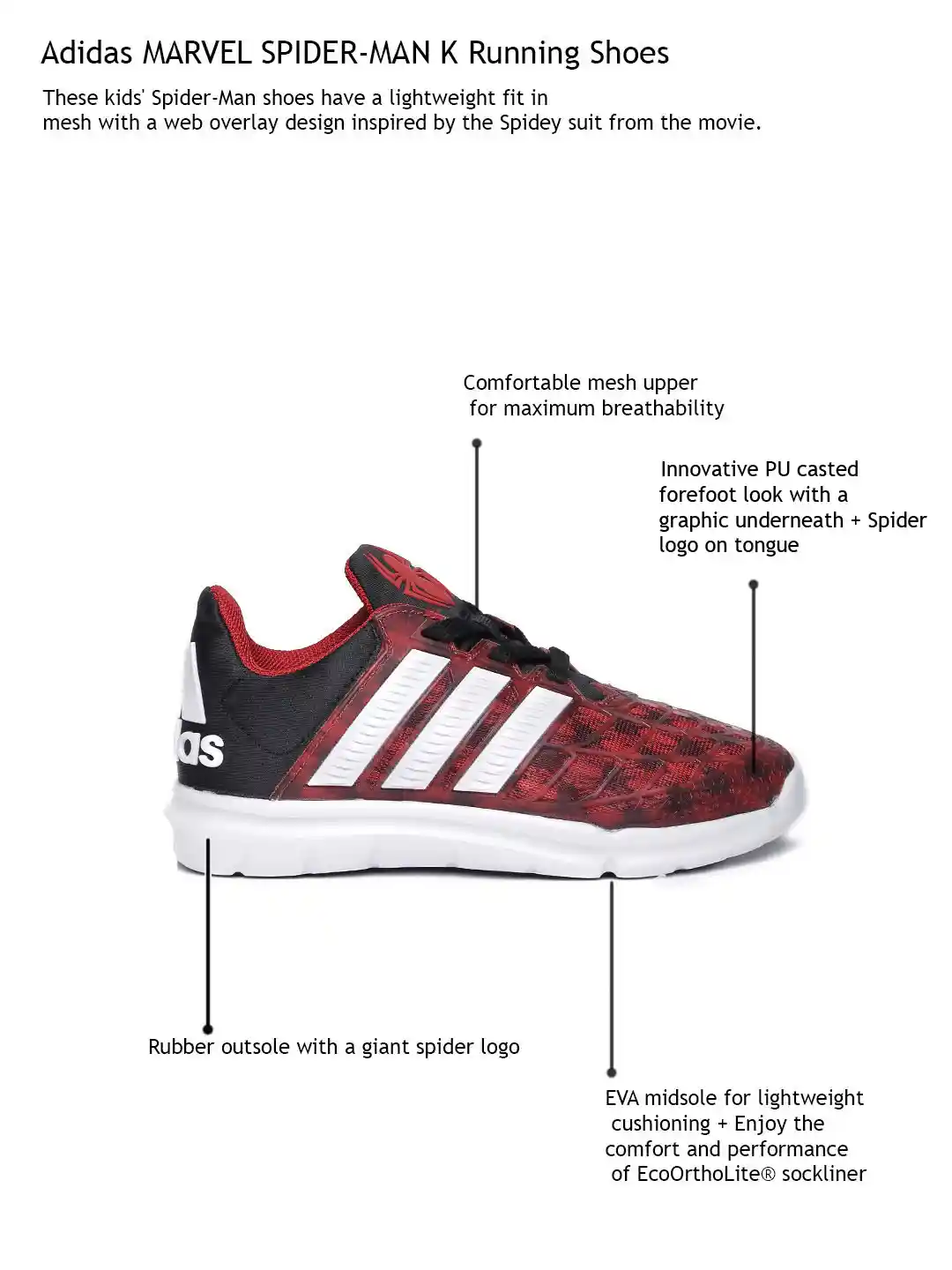 Buy ADIDAS Kids Red Black Marvel Spider-Man K Running Shoes