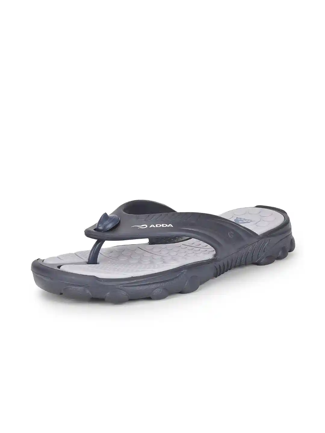 Adda Men Navy Blue Grey Rubber Thong Flip-Flops