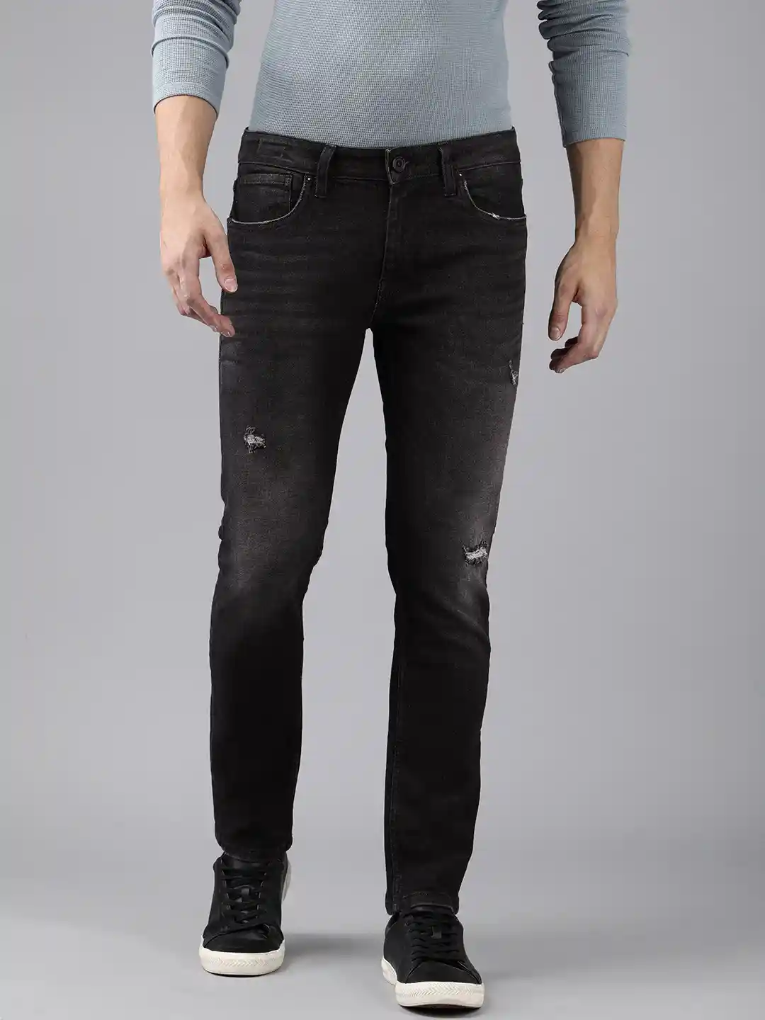 Buy Voi Jeans Men Black Skin Tight Skinny Fit Low Distress Light