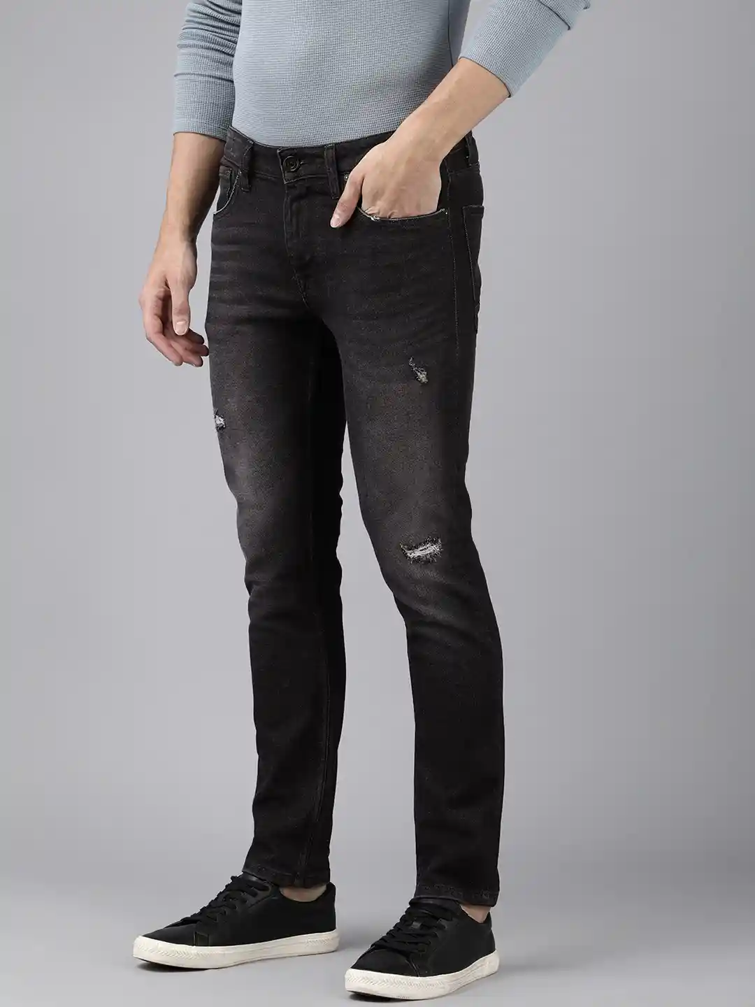 Buy Voi Jeans Men Black Skin Tight Skinny Fit Low Distress Light
