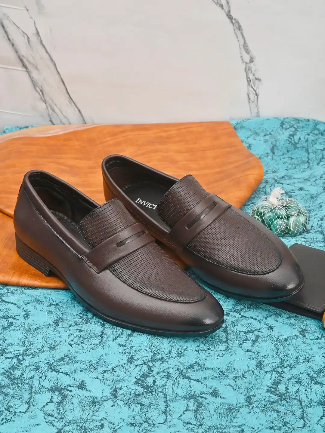 Brown Loafers Faux Loafers INVICTUS Brown Solid Faux Leather