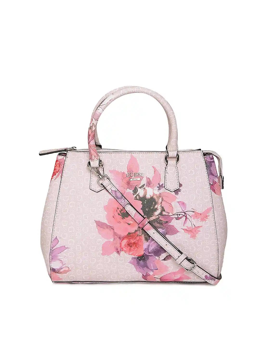 Buy GUESS Pink Floral Print Handheld Bag with Sling Strap