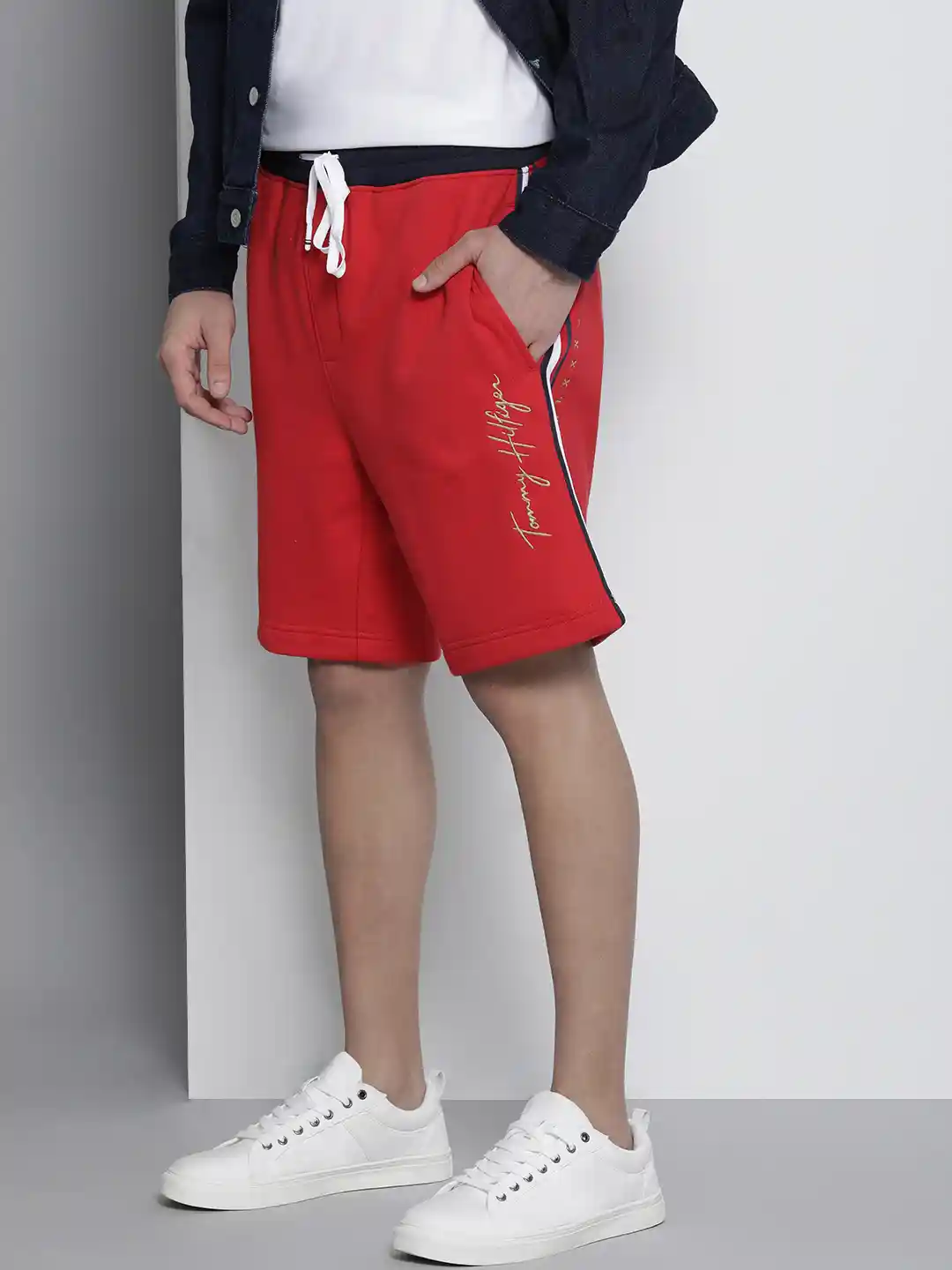 Tommy Hilfiger Men Red Brand Logo Embroidered Shorts