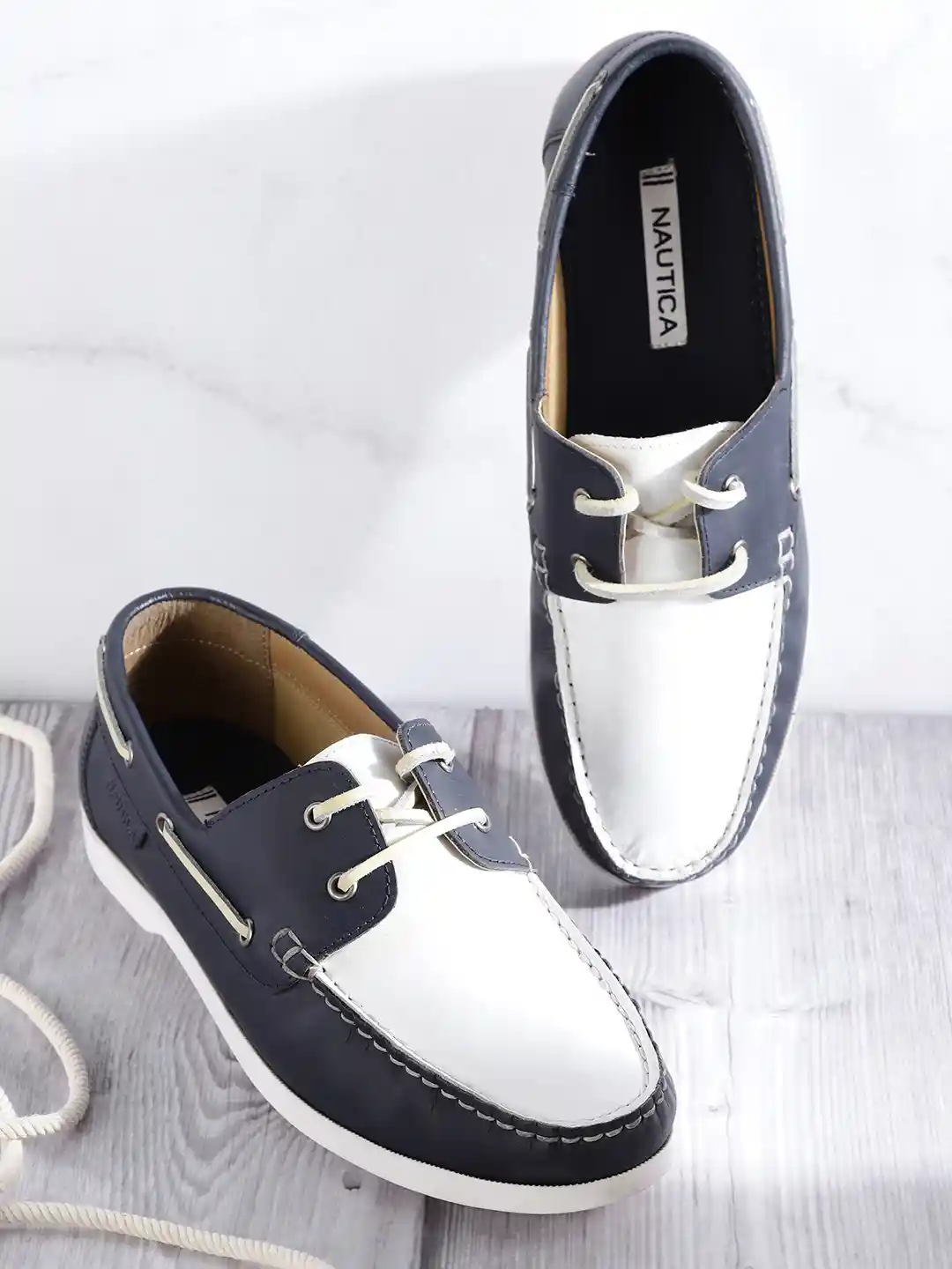 Men\u0026#039;s Shoes Nautica Boat Shoes Nautica Men White Navy Blue  Colourblocked Leather Boat Shoes