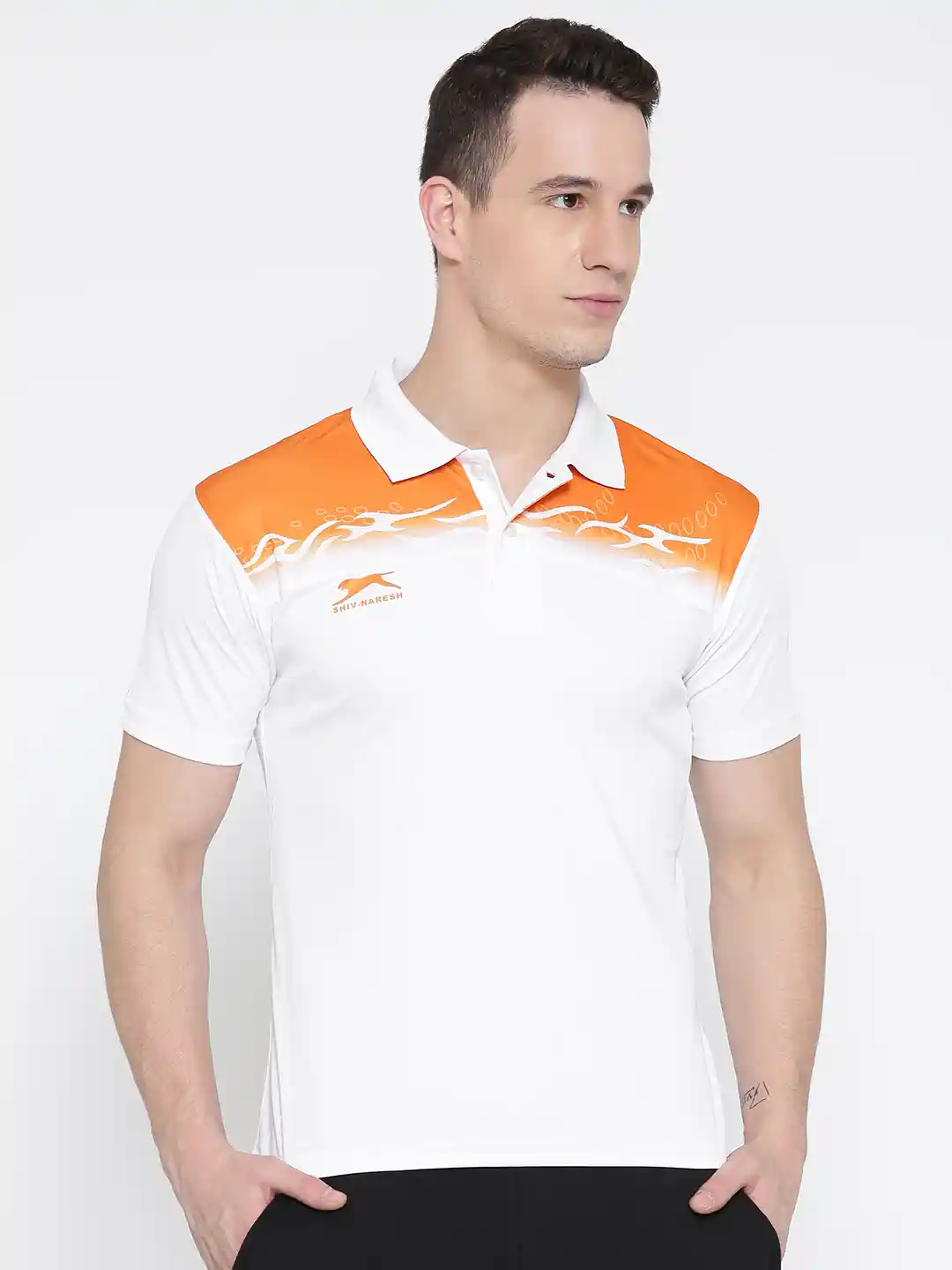 Buy Shiv Naresh Men White Printed Detail Polo Collar T-shirt