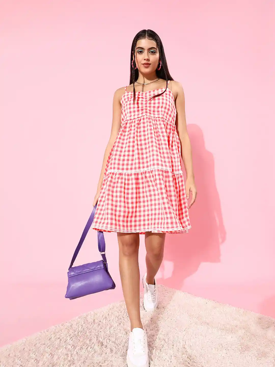 Womens Dresses Pink And White Gingham Dress Gingham Mini Dress