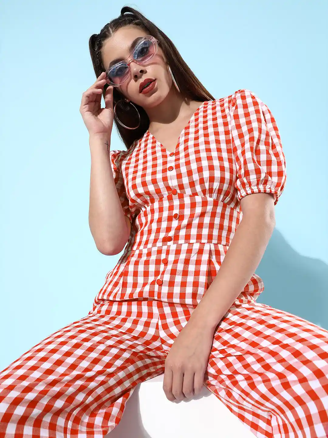 Buy The Vanca Women Gorgeous Red Checked Summer Gingham Jumpsuit