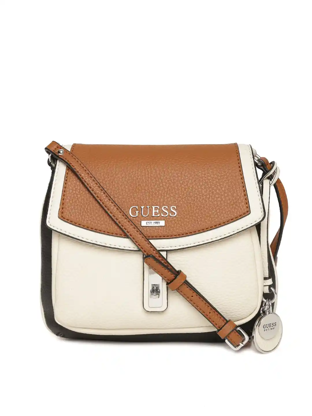 Buy GUESS Brown Off-White Colourblocked Sling Bag Handbags for