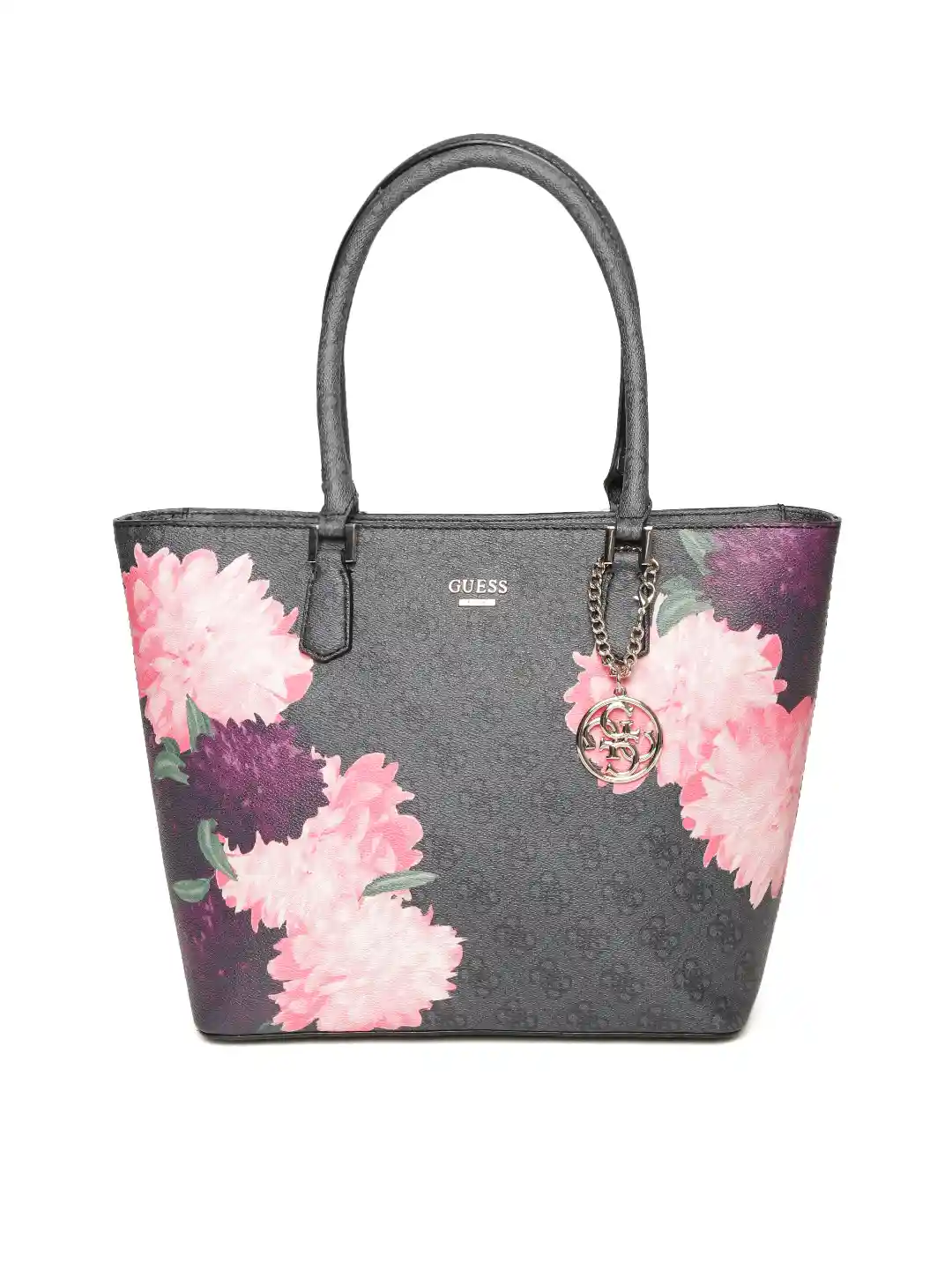 Buy GUESS Charcoal Grey Pink Floral Print Shoulder Bag