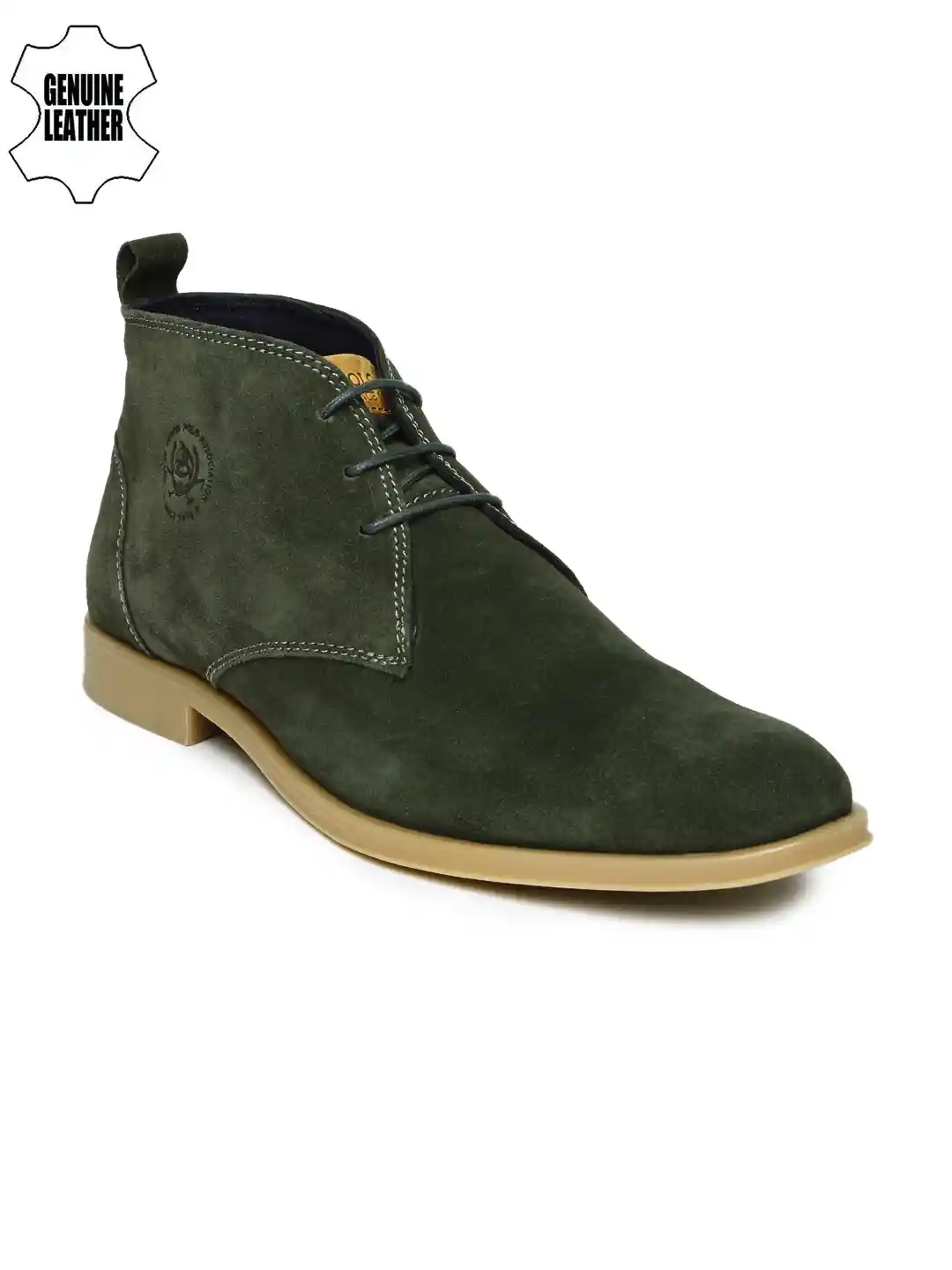 Buy Polo Men Olive Green Solid Suede Leather Mid-Top