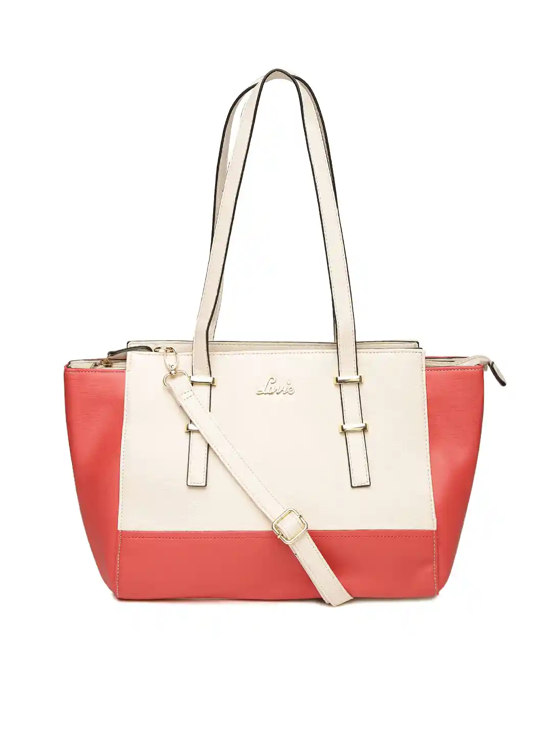 Buy Lavie Cream-Coloured Coral Red Colourblocked Shoulder Bag