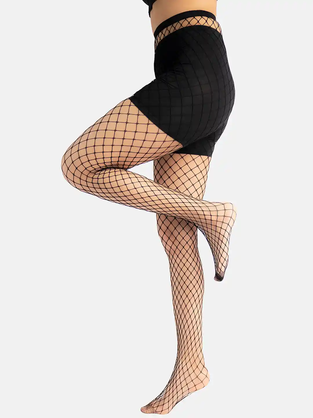 Buy Theater Women Black Solid High-Rise Sheer Fishnet Stockings
