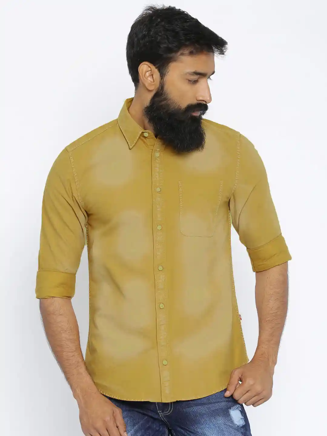 Buy Jack Jones Men Mustard Yellow Slim Fit Faded Casual Shirt