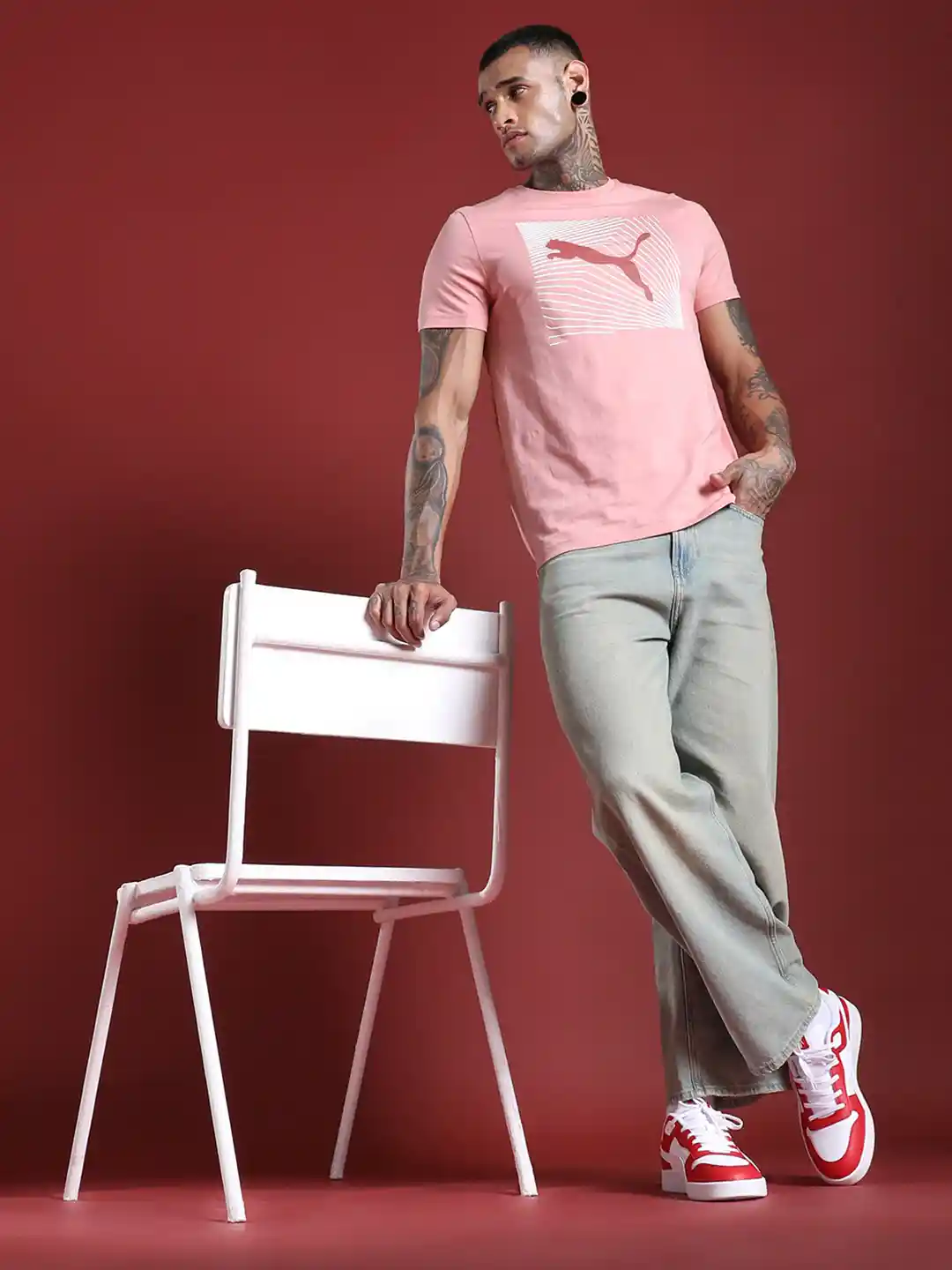 Buy Puma Men Pink White Brand Logo Printed Slim Fit T-shirt