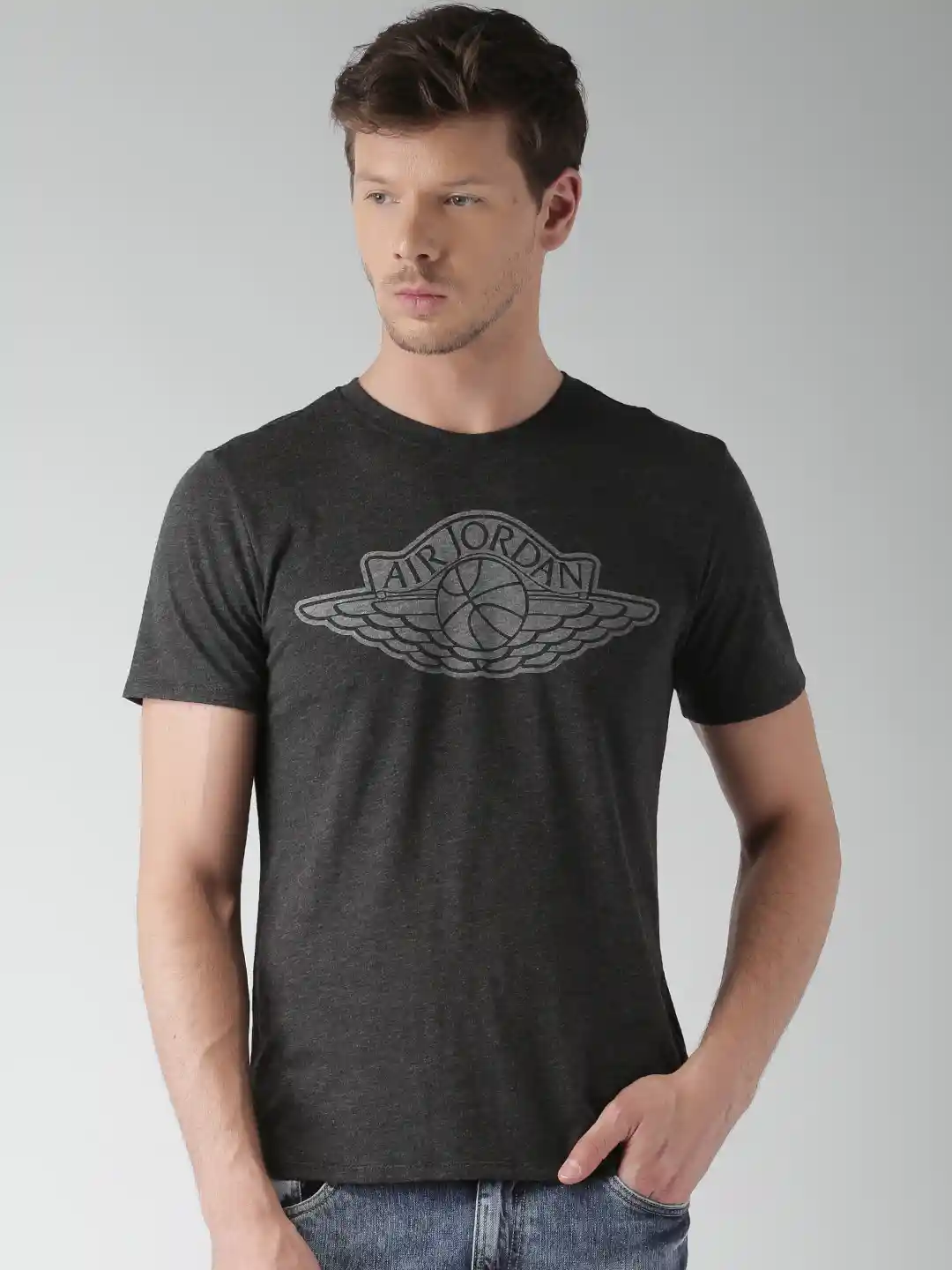 Buy Nike Jordan Men Charcoal Grey AS JSW Iconic Wings Logo Print T