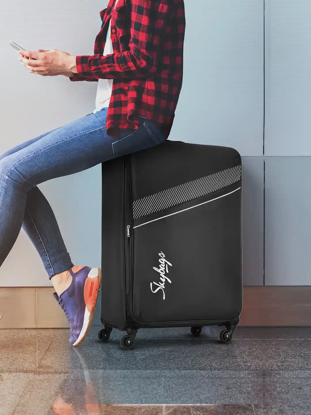 Buy Skybags Unisex Striped Soft Medium Trolley Suitcase Trolley