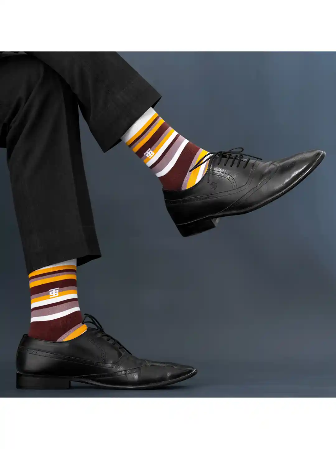 Buy SockSoho Men Brown Yellow Striped Calf-Length Socks Socks