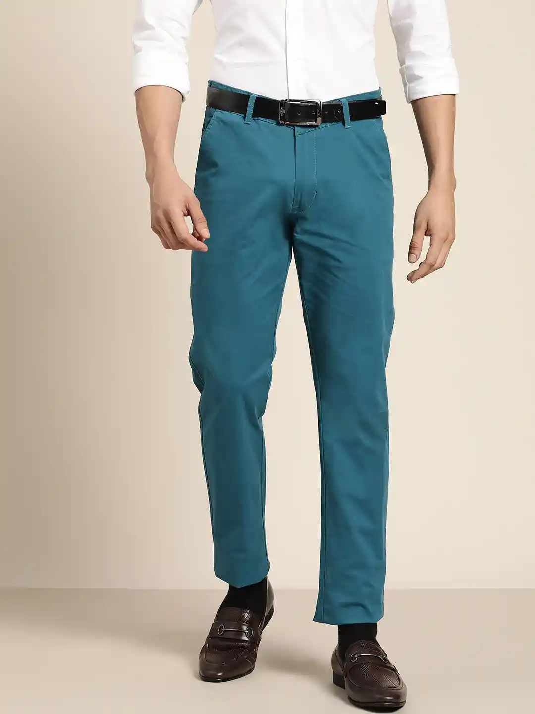 Teal Blue Teal Skinny Pants Men Low-Rise Slim Fit Jeans