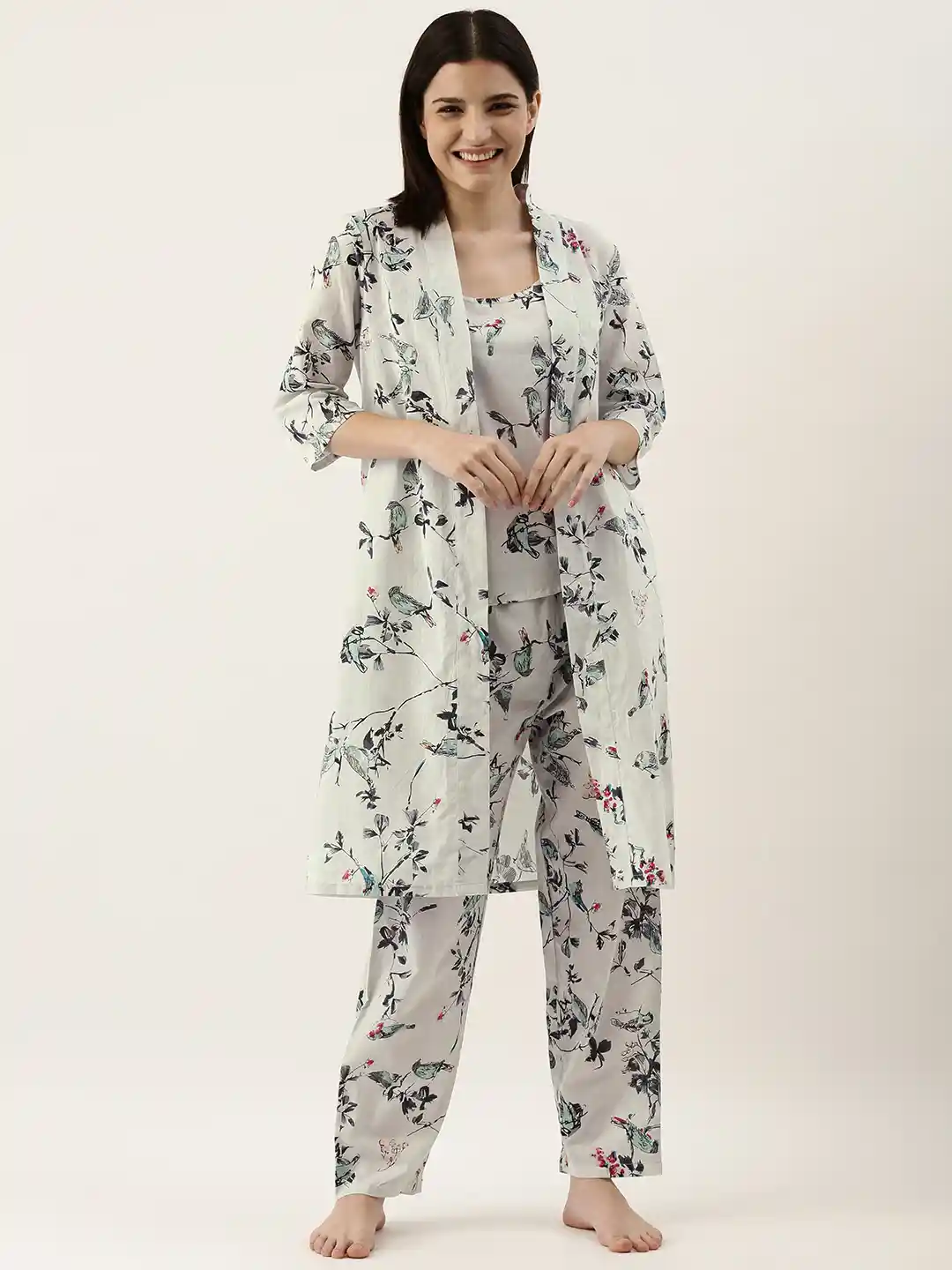 Buy SANSKRUTIHOMES Women Off White Pure Cotton Printed 3-Piece