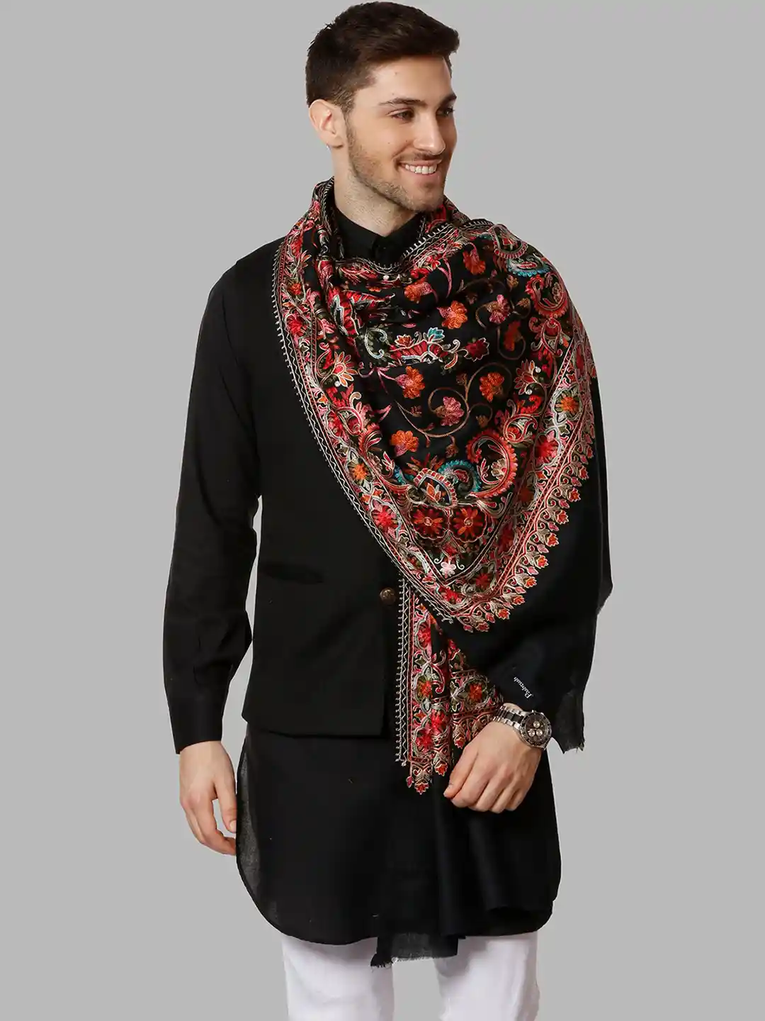 Pashtush Shawls Black Floral Shawl Pashtush Shawls Pashtush Men