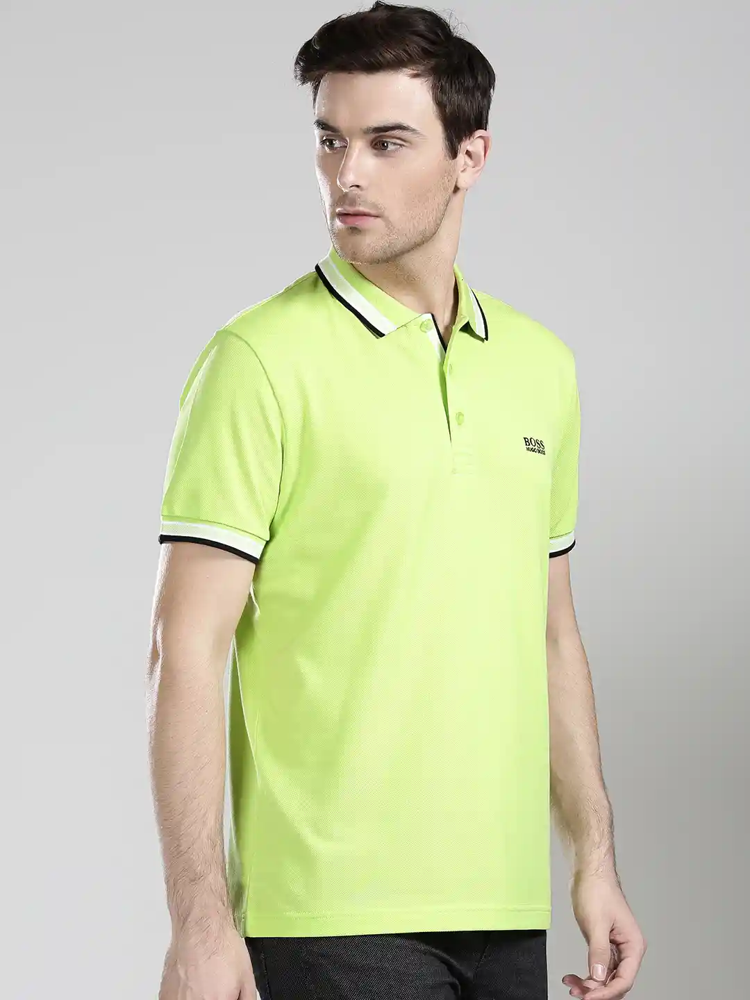 Buy BOSS Green Men Lime Green Solid Modern Fit Polo T-shirt