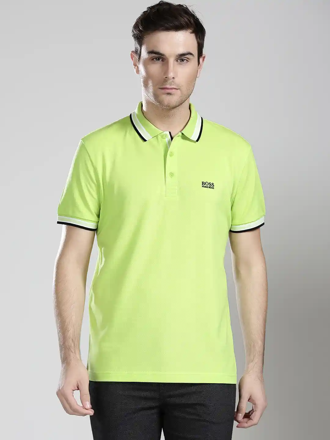 Buy BOSS Green Men Lime Green Solid Modern Fit Polo T-shirt