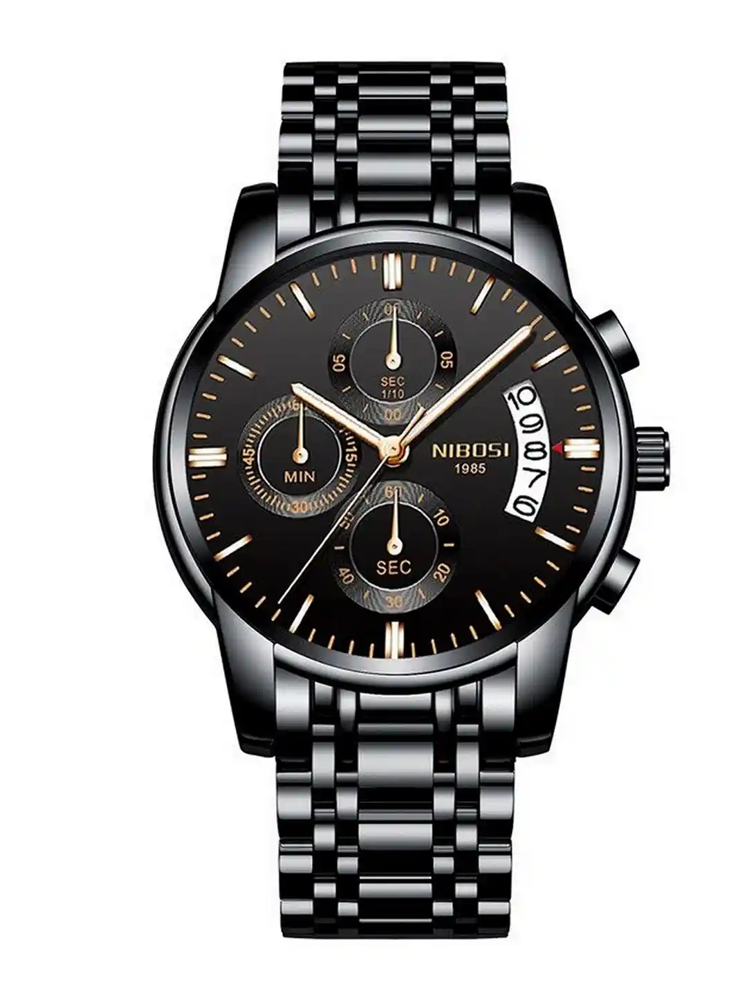 Nibosi Men Black Dial Stainless Steel Bracelet Style Analogue Chronograph  Watch NB-2353