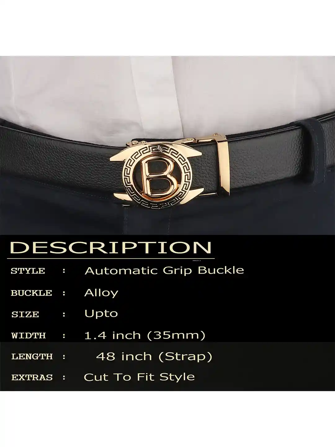 ZORO Men Black Textured Alphabet Letter B Autolock Buckle Belt
