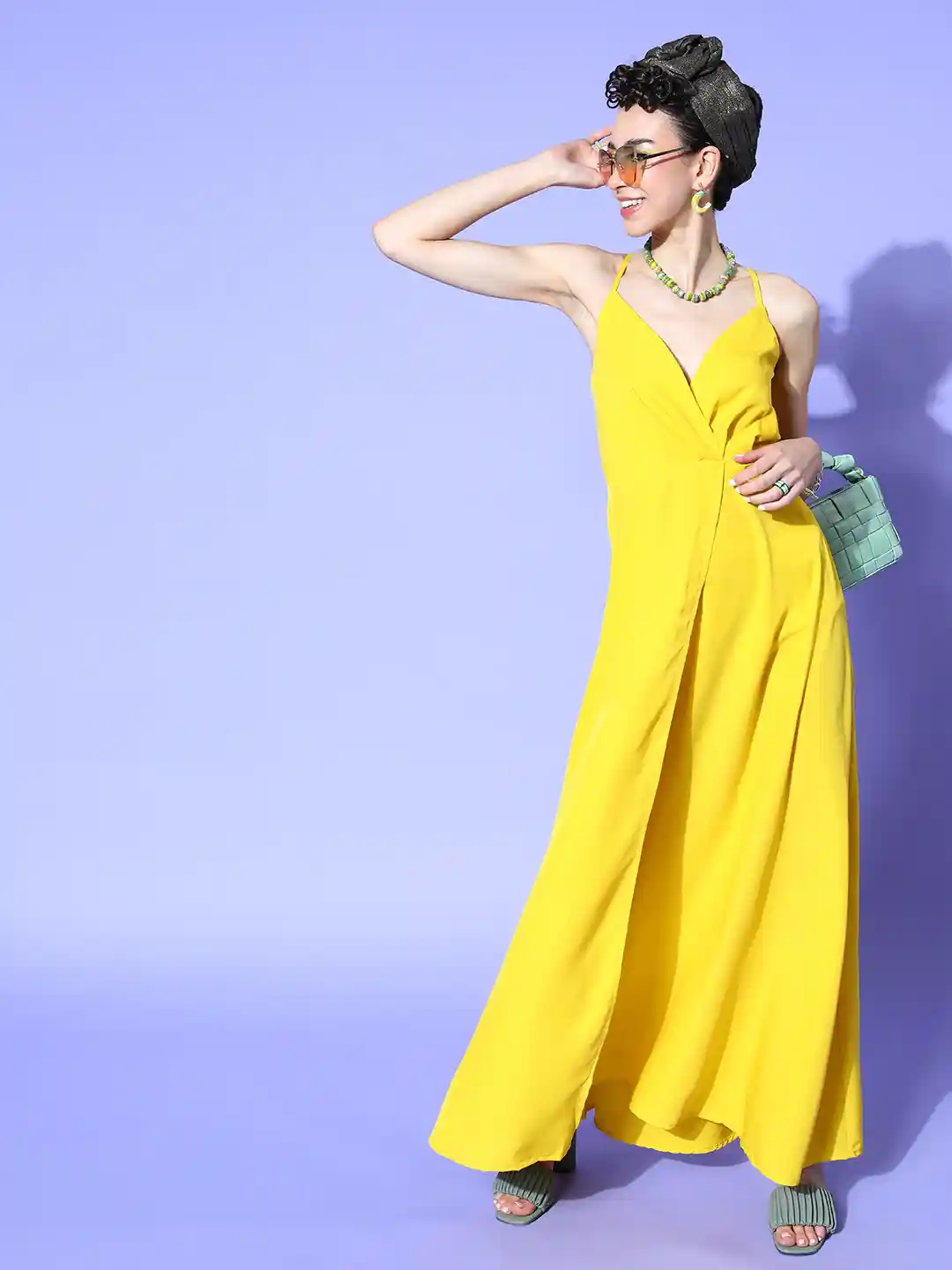 Buy U&F Women Bright Yellow Solid New Neckline Dress Dresses for