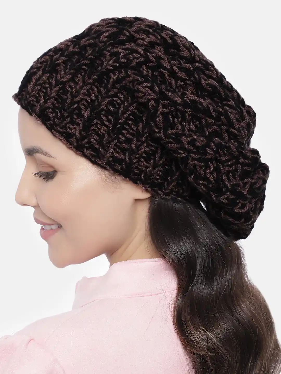 Buy Magic Needles Women Black Brown Handmade Shroom Beanie