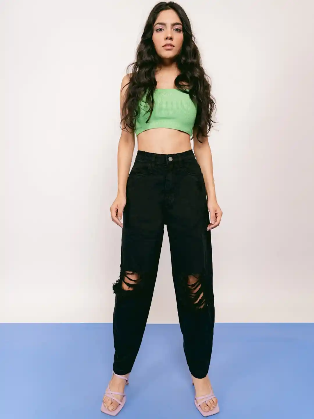 Buy FREAKINS Women Black Cotton High-Rise Highly Distressed