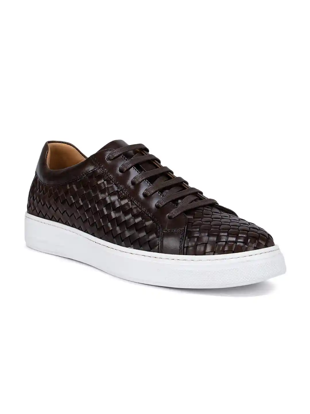 Buy ROSSO BRUNELLO Men Brown Woven Design Leather Sneakers