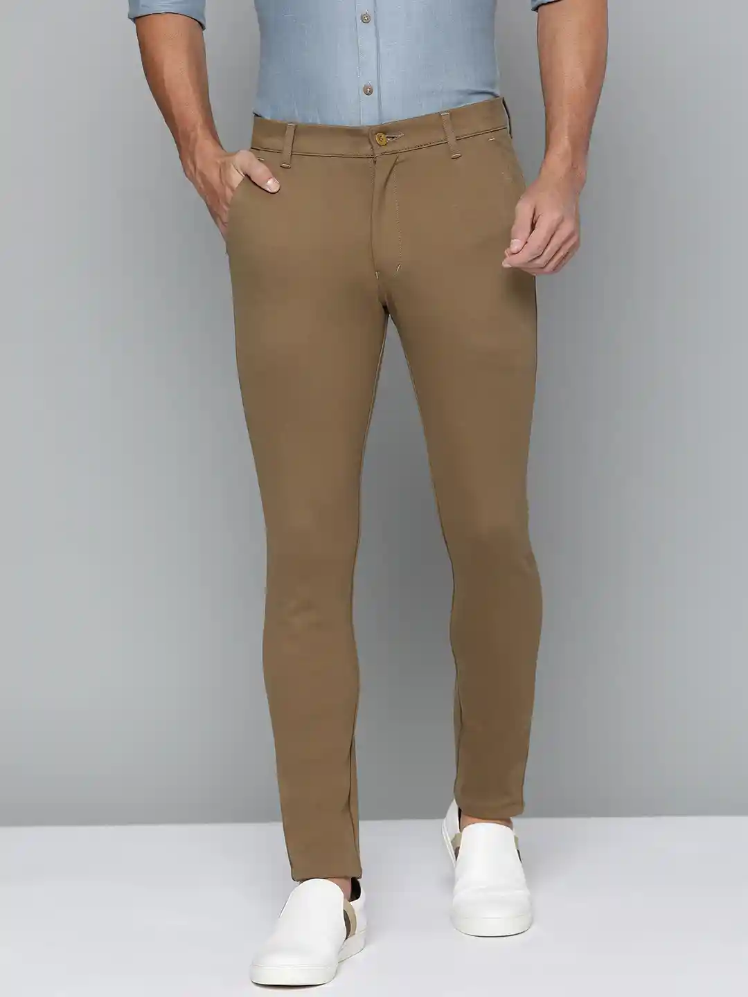 Buy DENNISON Men Khaki Smart Tapered Fit Easy Wash Chinos Trousers