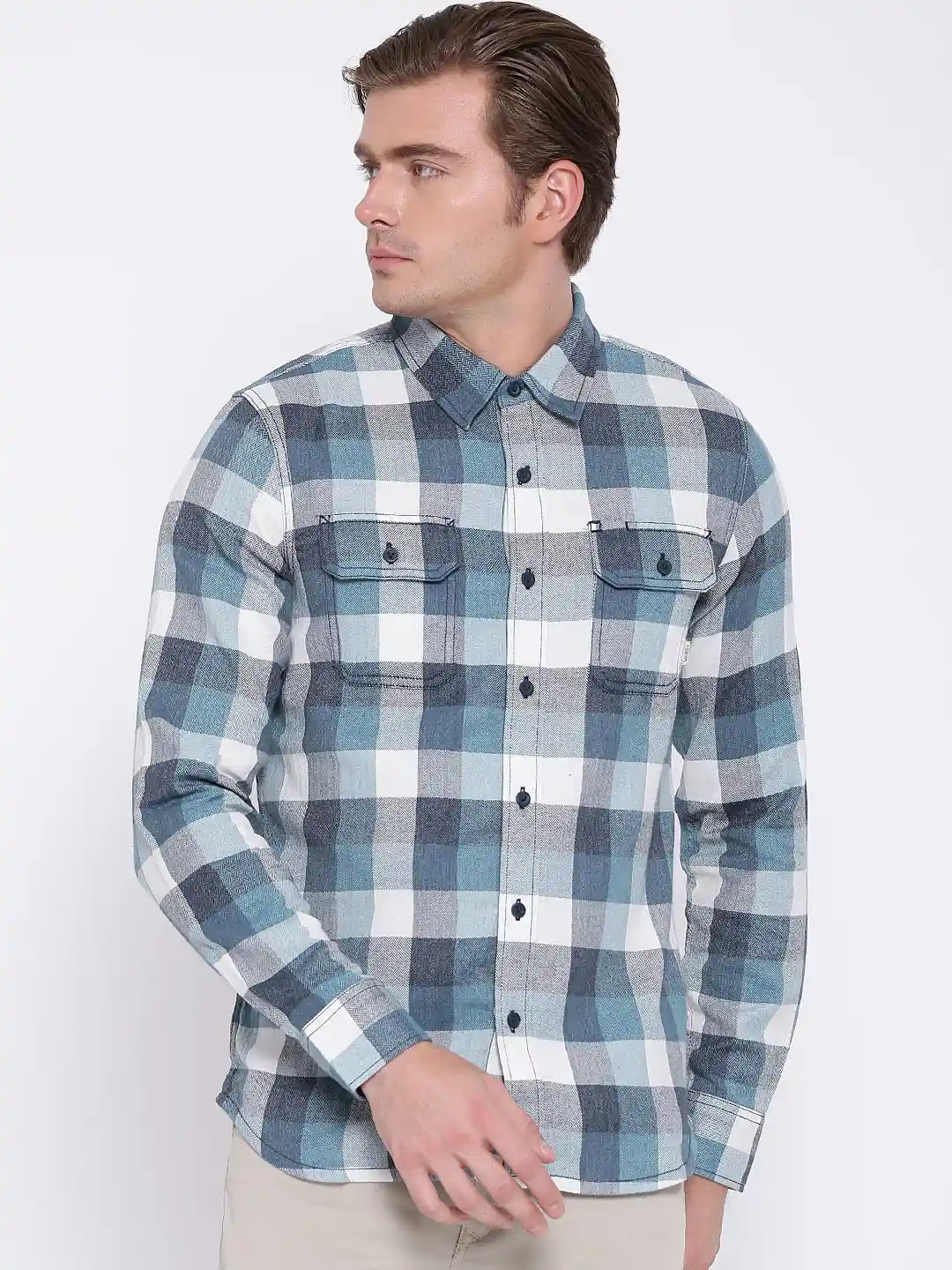 Buy Vans Men Blue Off-White Tailored Fit Checked Casual Shirt