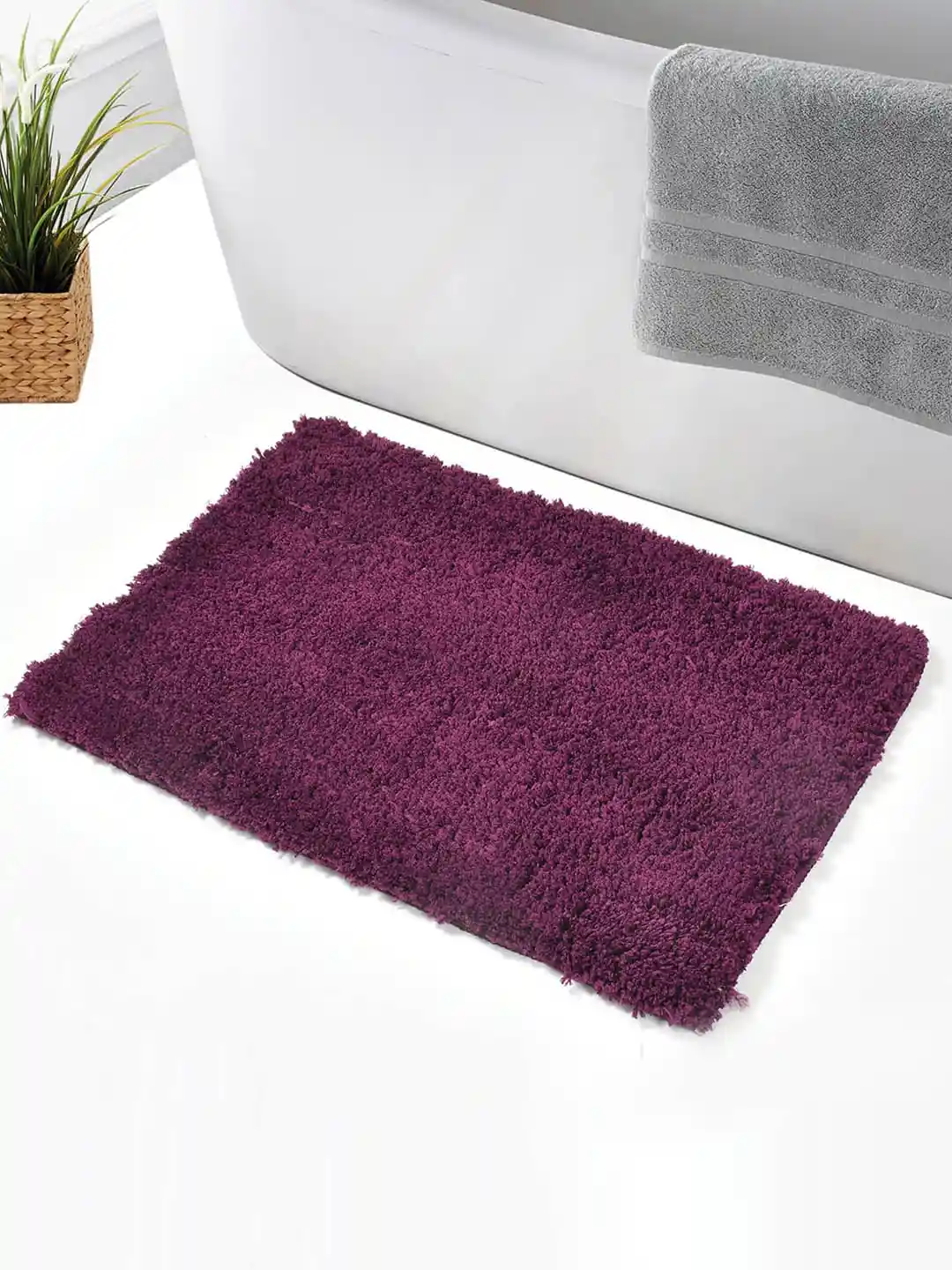 Buy Hammer Home Set Of Beige Purple Solid Anti-Slip Microfiber