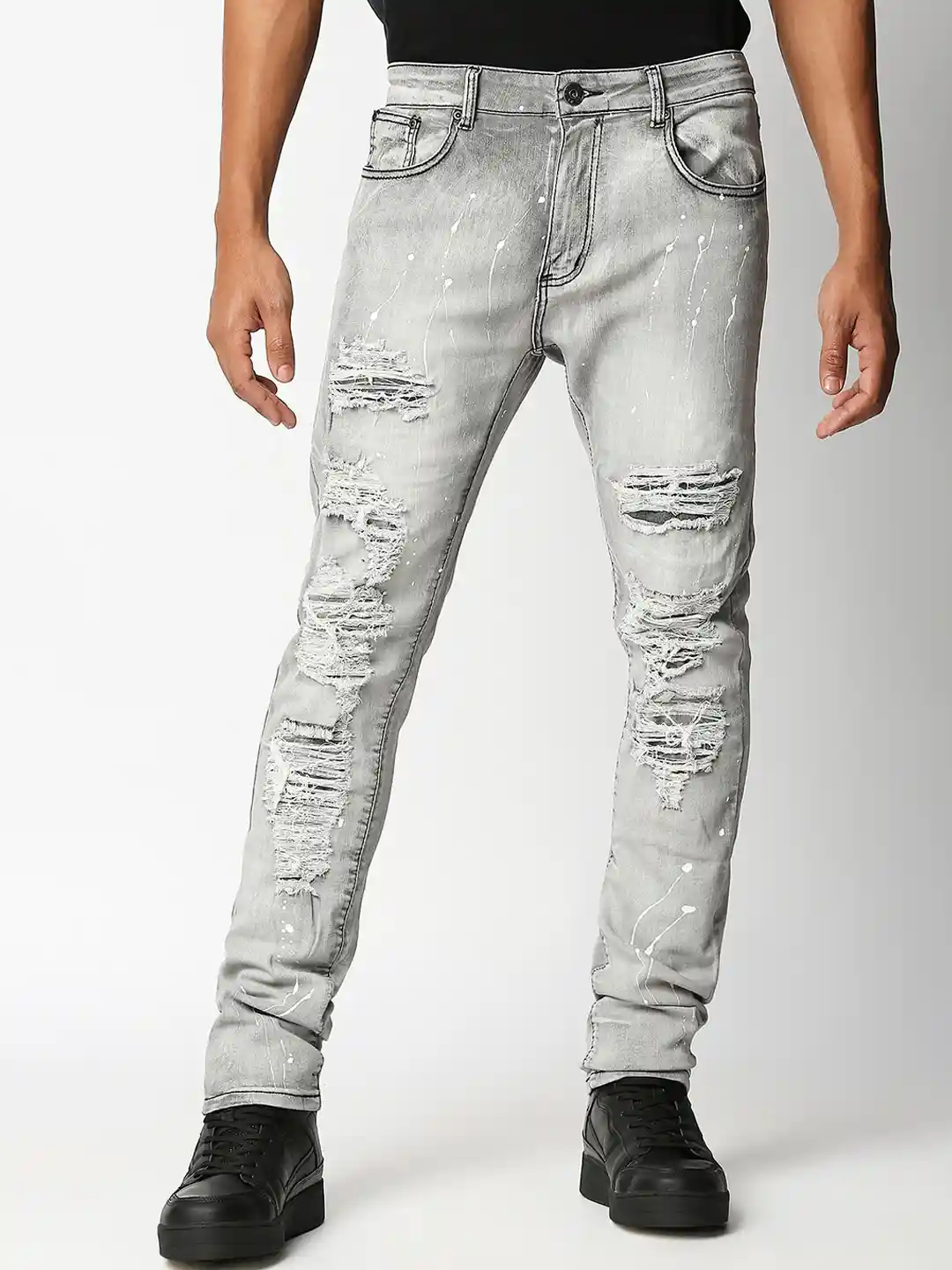 Buy WAIMEA Men Grey Skinny Fit Highly Distressed Heavy Fade