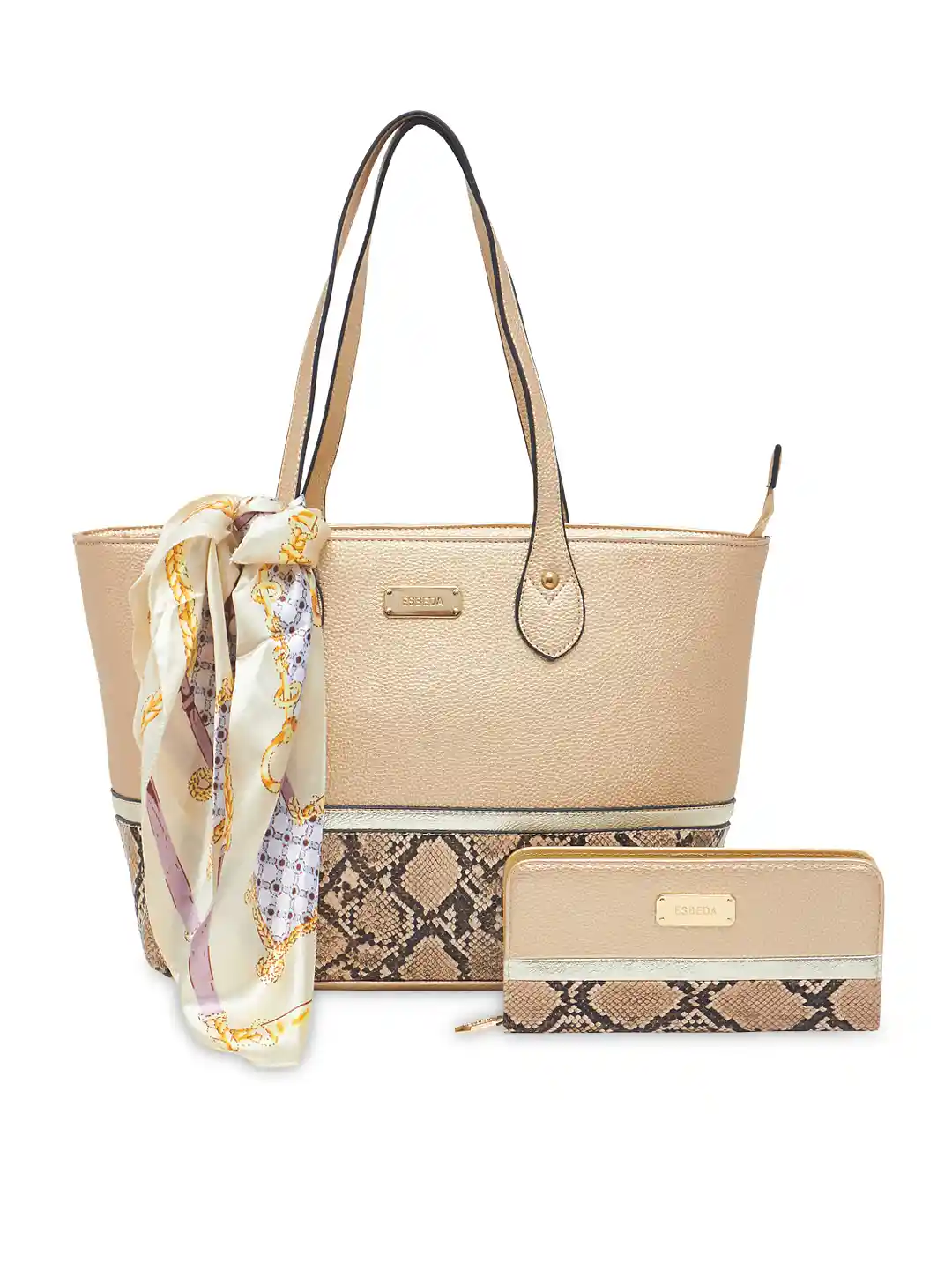 Buy ESBEDA Gold-Toned Snake Print Shoulder Bag with Wallet Scarf