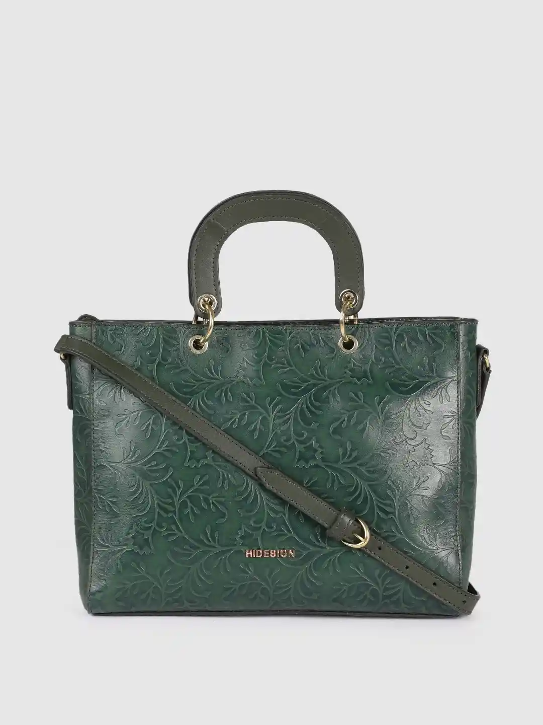 Buy Hidesign Green Floral Textured Leather Structured Handheld Bag