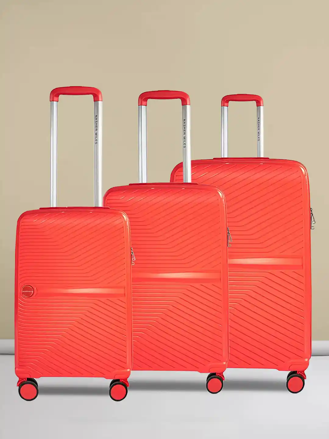 Buy Nasher Miles Red Set Of Textured Hard-Sided Trolley Bags