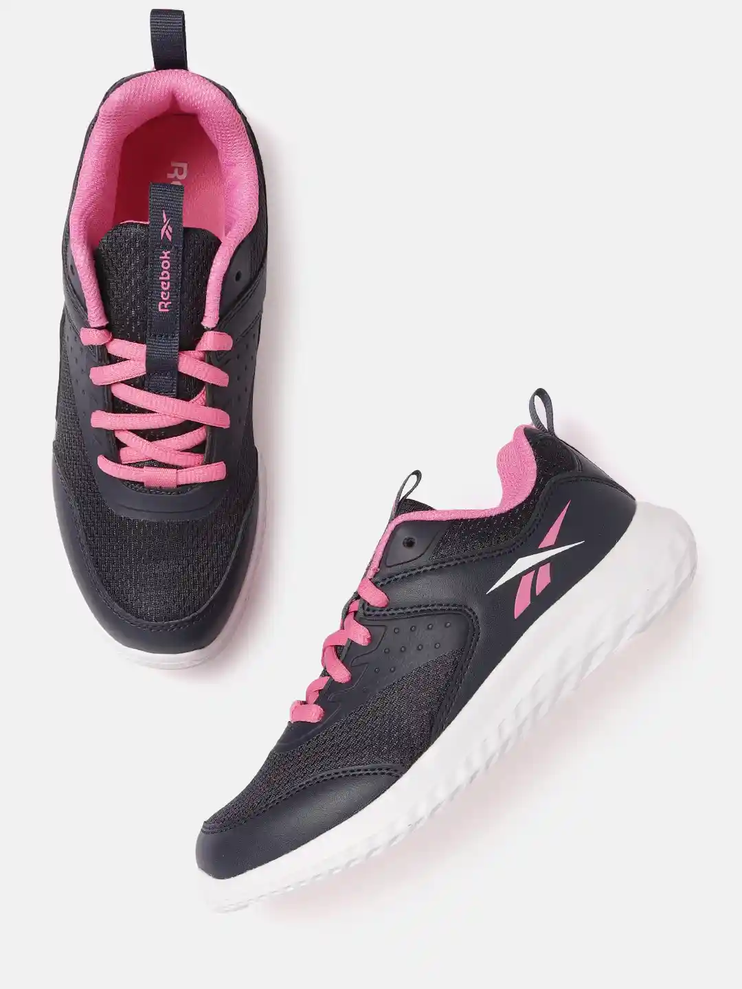 Reebok Girls Navy Blue Woven Design Rush Runner Shoes