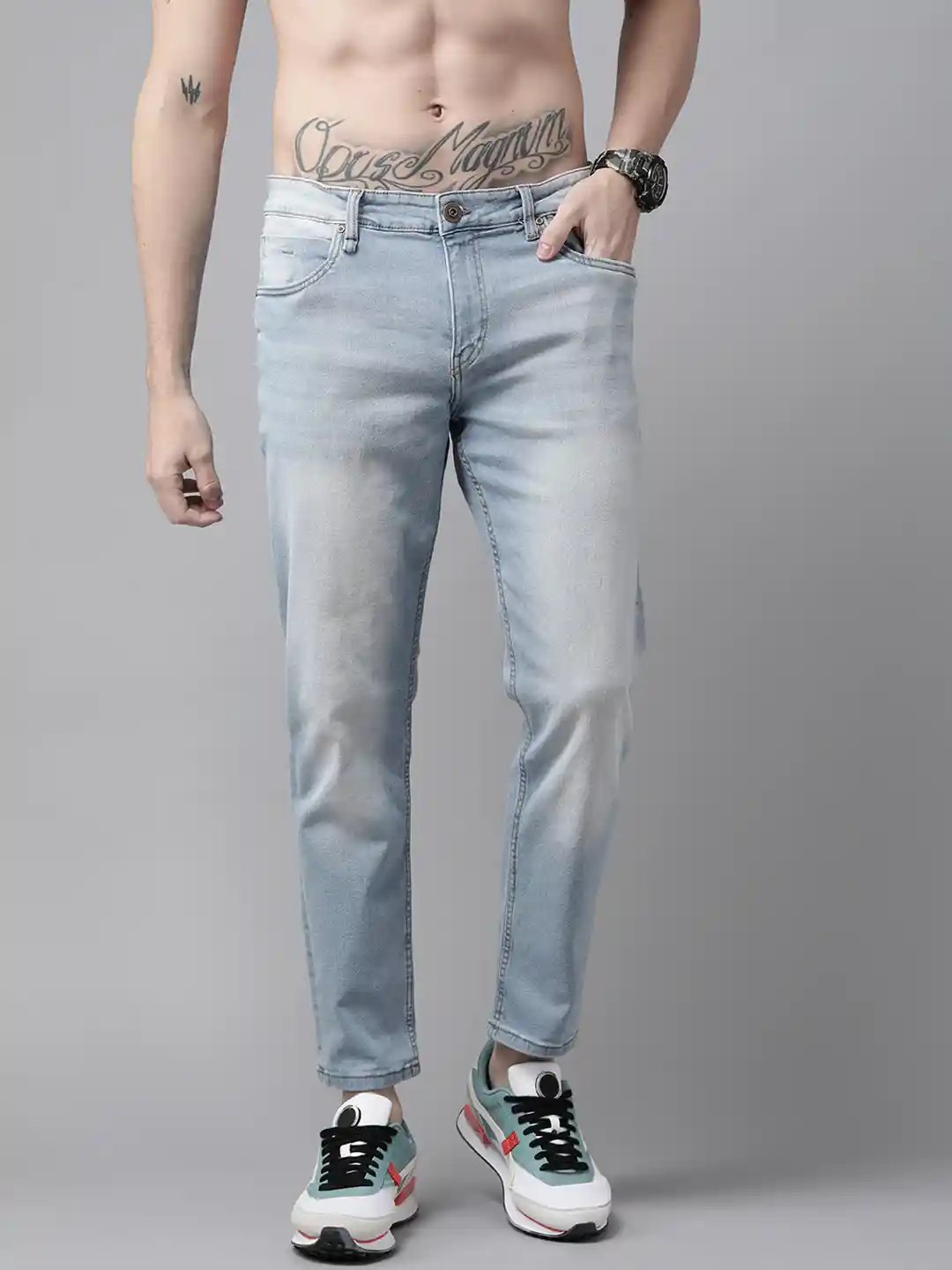 Buy Roadster Men Blue Carrot Fit Heavy Fade Stretchable Jeans
