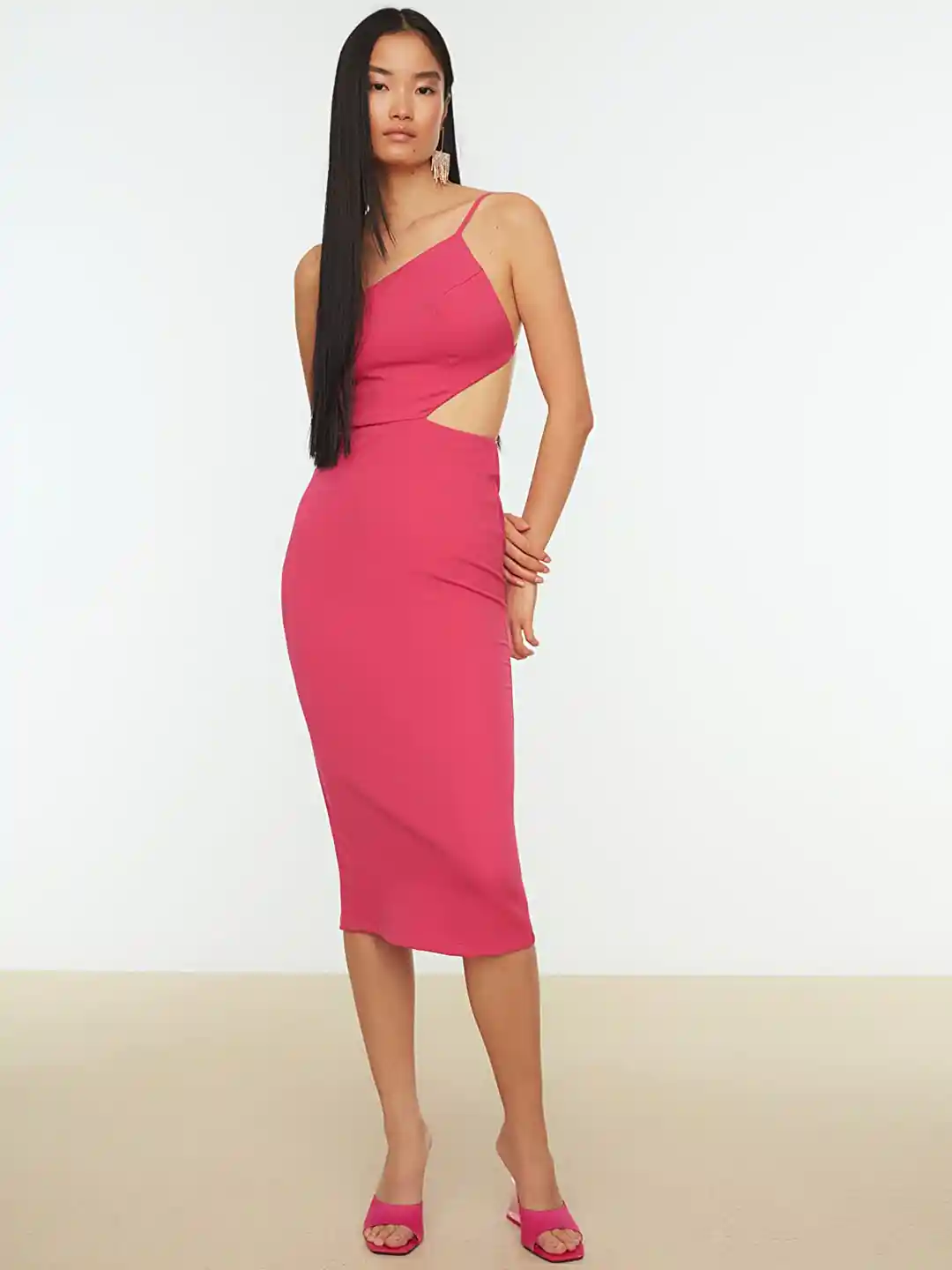 Buy Trendyol Fuchsia One Shoulder Bodycon Midi Dress Dresses for