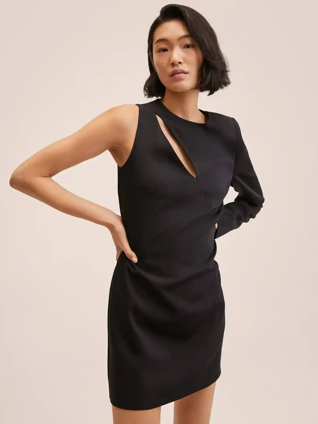 Buy MANGO Women Black Solid One Shoulder Sheath Mini Dress